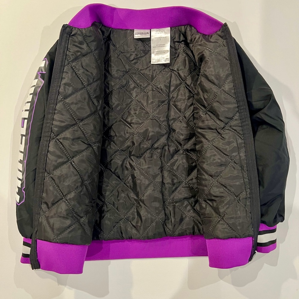 Minecraft Ender Dragon Bomber Jacket Kids Black and Purple Puffer Size 7 Unique - Picture 7 of 12